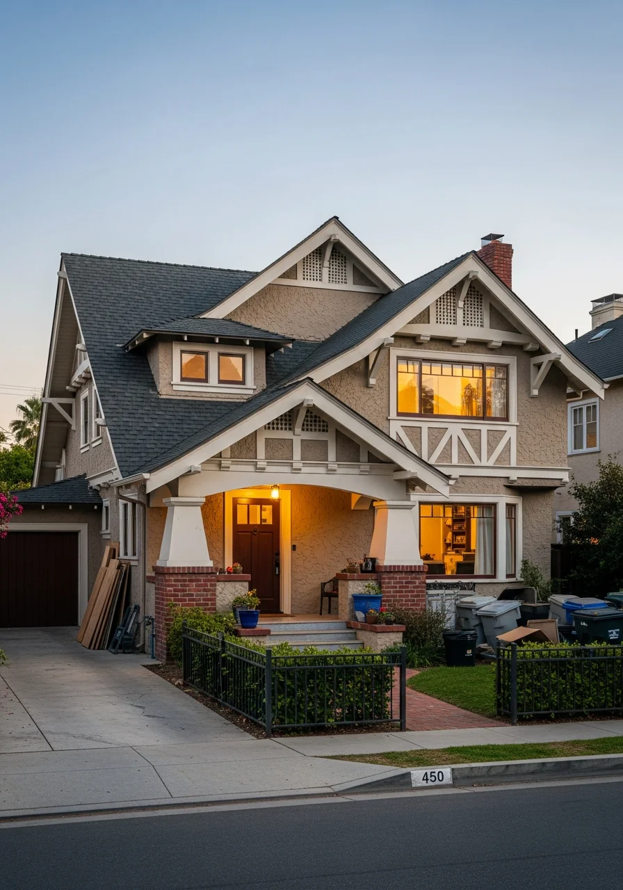 Contractor with work materials at a Fullerton property showing established neighborhood context.